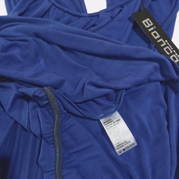 BIANCA Nygard🦋 Rare Blue Rayon Sleeveless Blouse with Unique Long Pleated Tie - Picture 6 of 11